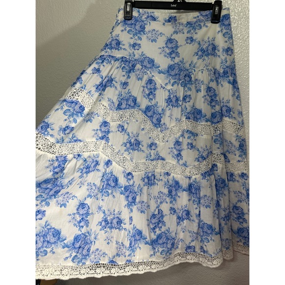 Altar D' State  Blue Floral Lace Tiered Maxi Skirt size M - Picture 9 of 13